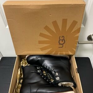 UGG Black Leather Lace-Up Boots